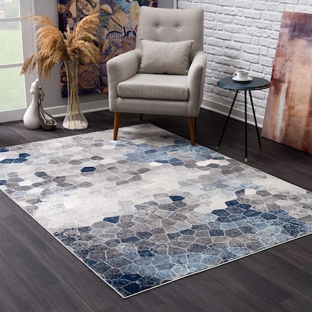 Homeroots 8 x 11 ft. Navy Blue Cobblestone Pattern Area Rug 390254